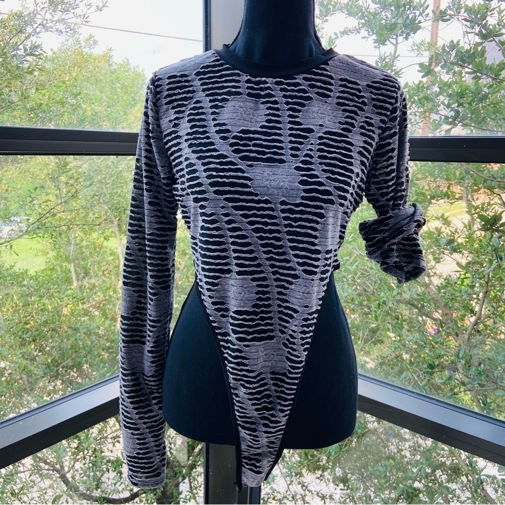 CHERIE LOS ANGELES Women's Thong Bodysuit Sz L Blk Gray Dark Fairy Urban Dancer